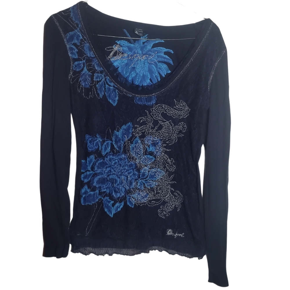 DESIGUAL LONG SLEEVE LACEY DRAGON TOP